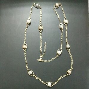 Lia Sophia Caged White and Grey Faux Pearl Long Chain Statement Necklace